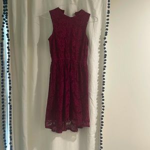 Knee length maroon lacy dress